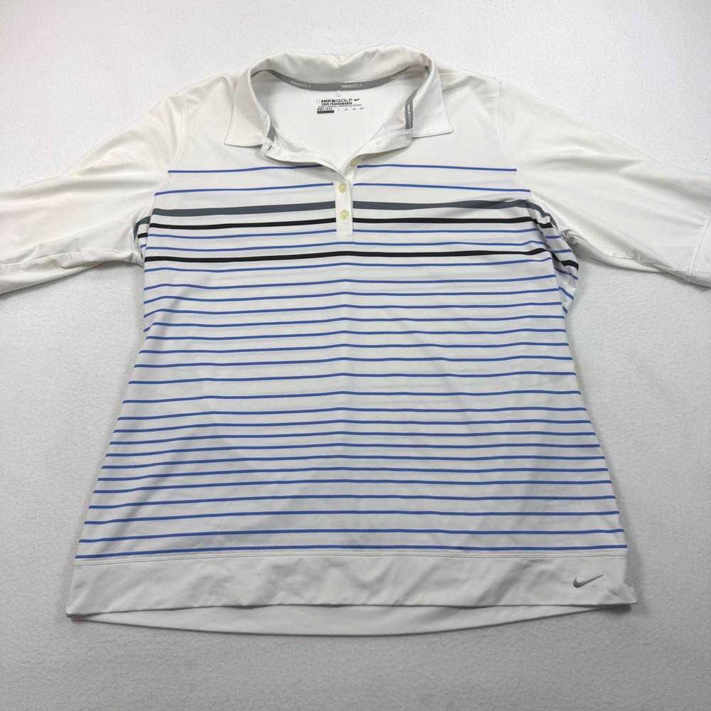Nike Golf Tour Performance Dri-FIT Polo Shirt White Blue Striped XXL Womens